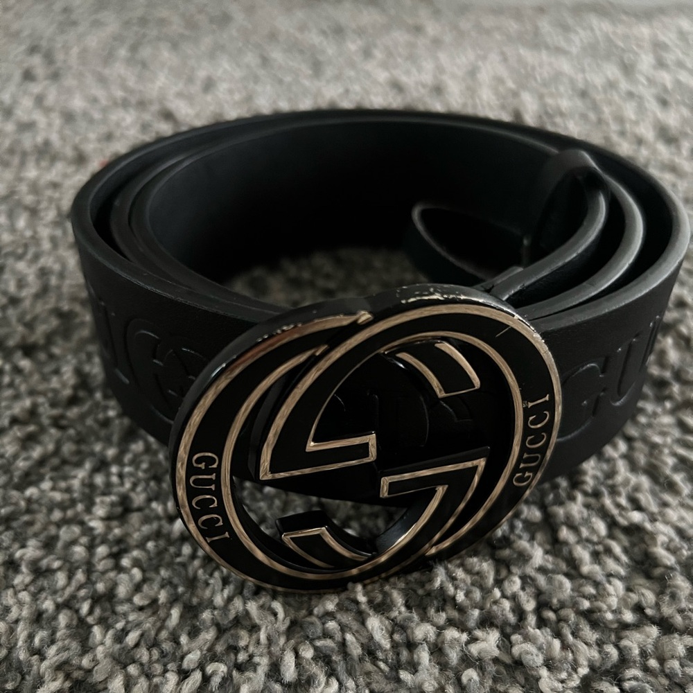 Gucci Black Belt with Metallic Logo